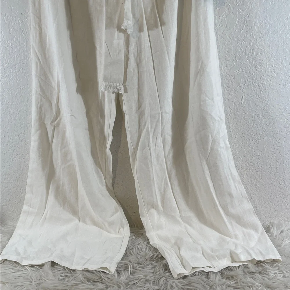 Lulus White Linen Blend with Bow Belted High-Waisted Wide-Leg Pants Size XL NEW - Picture 3 of 9